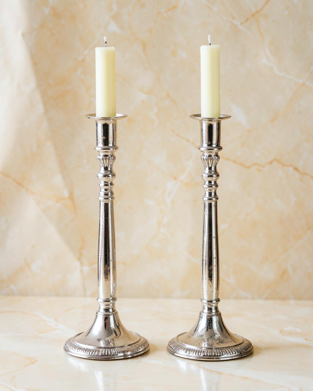 Silver-Finish Candle Stands, Pair